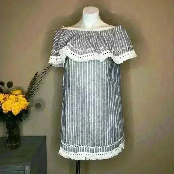 1. State Blue Crush Ocean Slate off Shoulder Dress - Picture 3 of 8